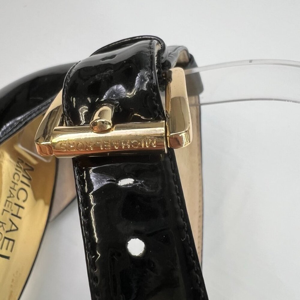 Michael Kors Heel Women 9 Leather Ankle Strap High Shiny Logo Work Party Core Go - Picture 8 of 12